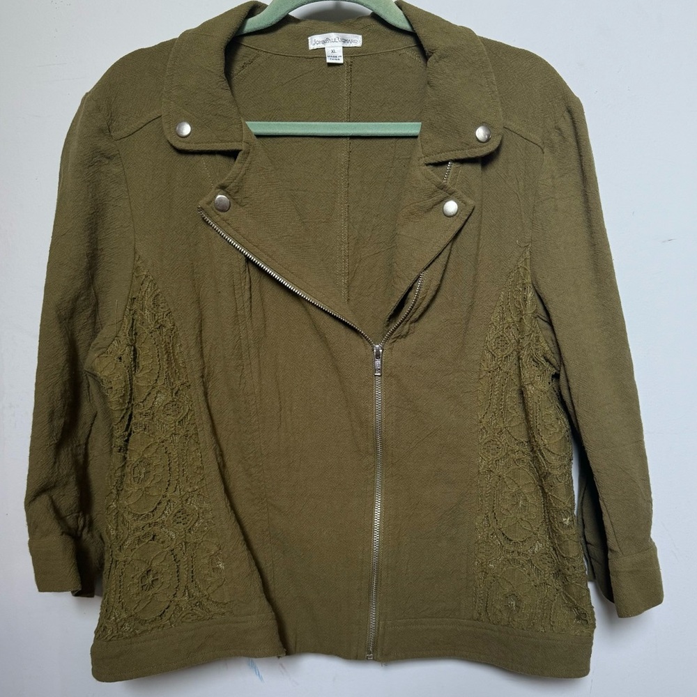 Army Green lace detail motorcycle style Women’s John Paul Richard jacket XL